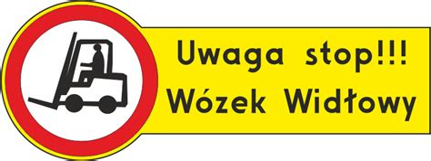 Zdjęcie znaku ostrzegawczego „Uwaga wózek widłowy” o średnicy 750 mm.