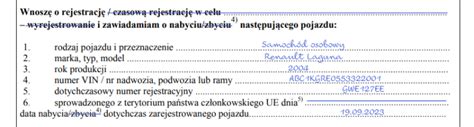 tabela z opłatami za przerejestrowanie pojazdu