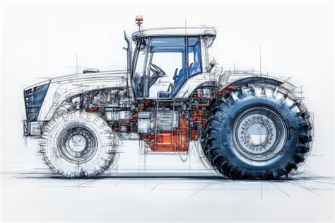 Technical drawing of a tractor transmission