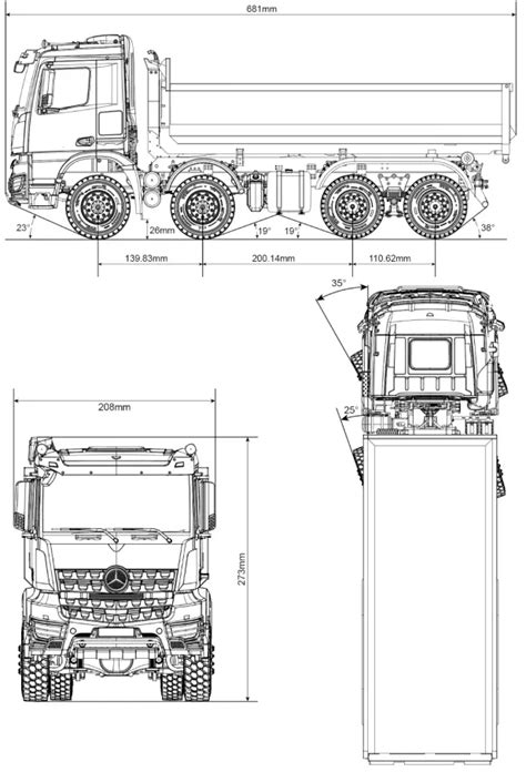 Infographic or scheme of the KH-KIPPER tipper body with dimensions and functionality highlights