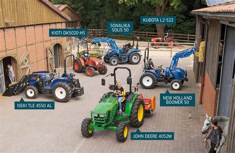 Logo producentów ciągników: Kubota, Iseki, Kioti, John Deere