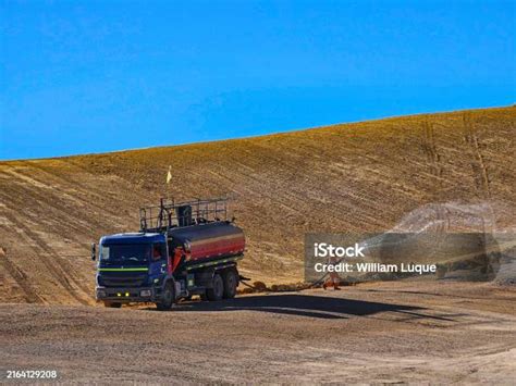 Thematic photo of a modern tanker truck working in a field