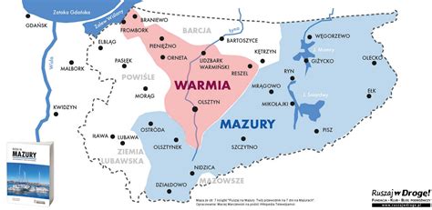 mapa z zaznaczonymi lokalizacjami miast Warmii i Mazur, gdzie dostępne są brony łąkowe