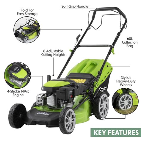 Diagram showing grass collection and cutting height adjustment mechanism of a lawnmower