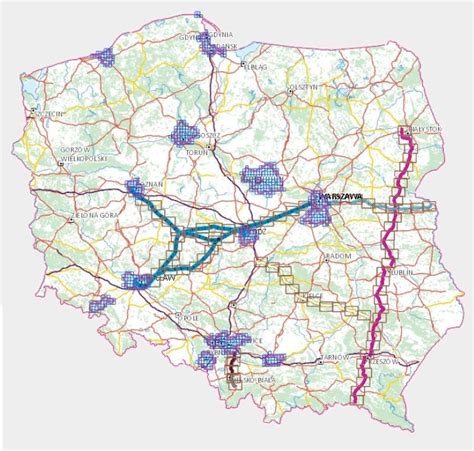 mapa Gminy Długołęka z zaznaczonymi obszarami inwestycji wodno-kanalizacyjnych