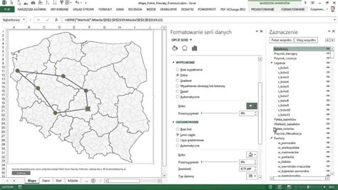 Mapa województwa śląskiego z zaznaczonymi punktami dostępności sprzętu budowlanego