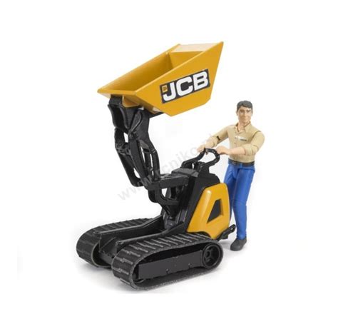 Zabawkowa miniwywrotka JCB HTD-5 Bruder z figurką pracownika na placu budowy
