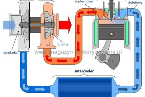 przekrój turbosprężarki z zaznaczonymi łożyskami