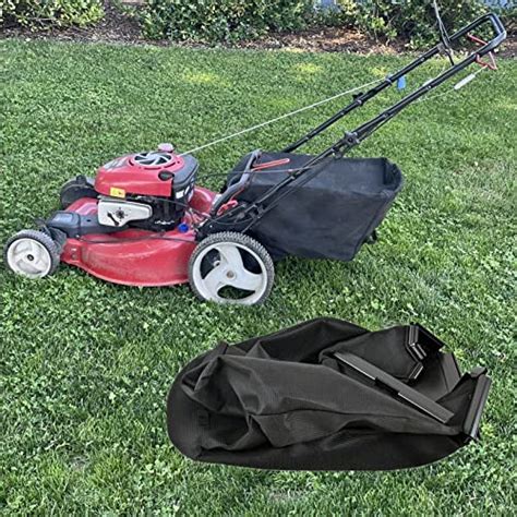Photo of a hand mower with a grass catcher bag