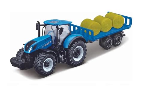 Infographic or diagram of the New Holland T7 tractor toy with highlighted features