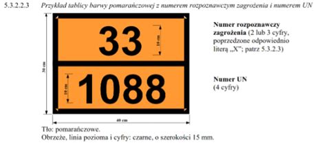 Pomarańczowa tablica ADR z numerem rozpoznawczym zagrożenia i numerem UN