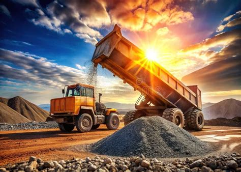 Thematic photo of a dump truck on a construction site, with materials being unloaded