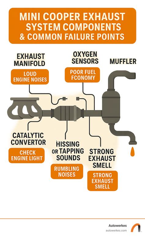Infographic showing a cross-section of a muffler and how it reduces noise and filters exhaust gases