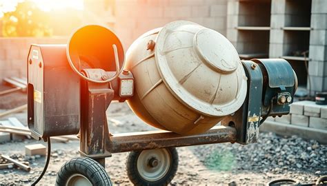 Zdjęcie betoniarki w trakcie pracy, mieszającej zaprawę cementową