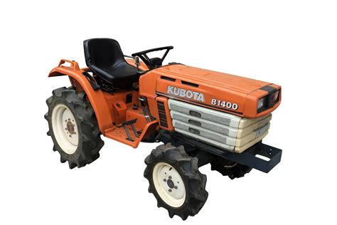 Schematyczny rysunek traktorka Kubota B1400 z zaznaczonymi wymiarami.