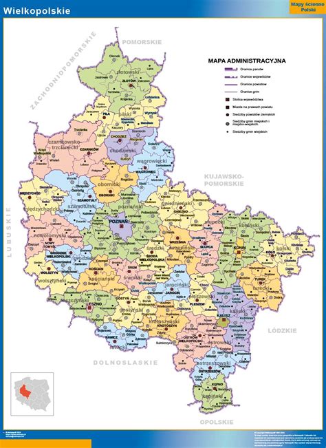 Mapa Wielkopolski z zaznaczonym Kościanem i obszarami inwestycyjnymi