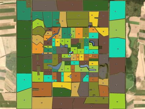 Mapa gry Farming Simulator 15 z zaznaczonymi polami i punktami zakupu