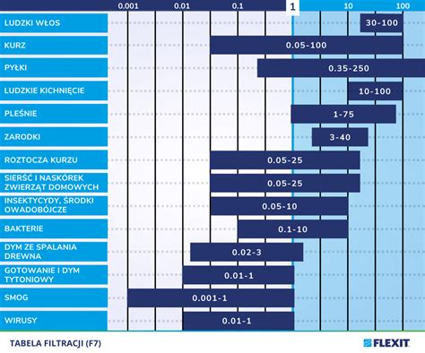 Infografika porównująca efektywność filtracji różnych typów filtrów powietrza.