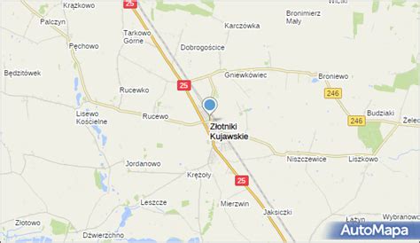 Mapa miejscowości Złotniki Kujawskie z zaznaczonymi punktami handlowymi
