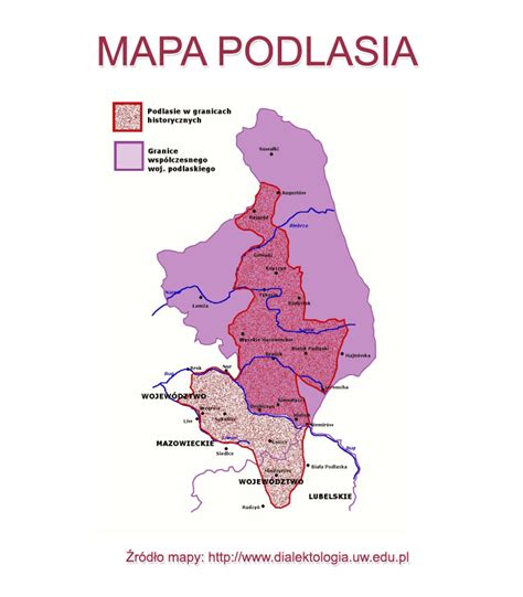 mapa regionu Podlasia z zaznaczonym Brańskiem