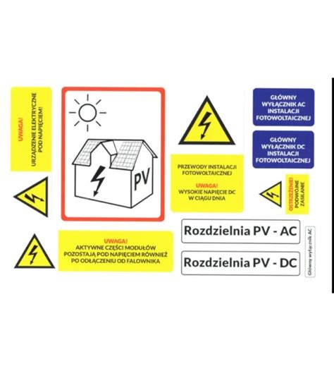 Ilustracja przedstawiająca różne rodzaje naklejek ostrzegawczych na maszynach rolniczych, z zaznaczonymi elementami ruchomymi i gorącymi powierzchniami.