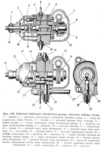 Schematyczny rysunek silnika Ursusa C-45.