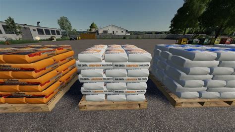 Zdjęcie przedstawiające palety z nawozem i nasionami w Farming Simulator 19