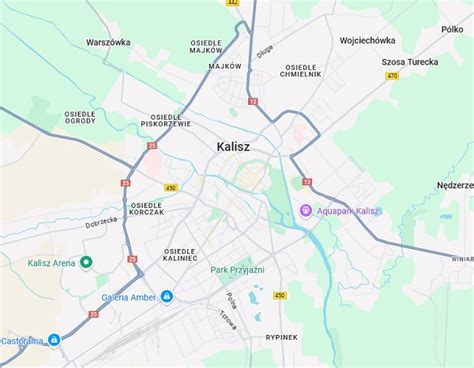 Mapa regionu Kalisza z zaznaczonymi miejscami dostaw maszyn rolniczych
