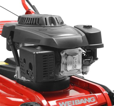 Infographic comparing the technical specifications of the Weibang WB537SC V, Wolf Garten A 530 A SP HW IS, Stiga Combi 55 SEQ B, and Cedrus KS53S-H lawnmowers