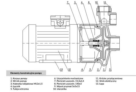Schemat budowy pompy hydraulicznej z opisem najczęściej serwisowanych podzespołów