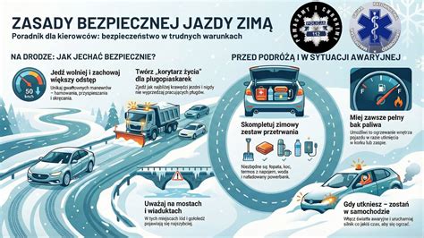 Ilustracja pługów śnieżnych pracujących na drodze w zimowy poranek.