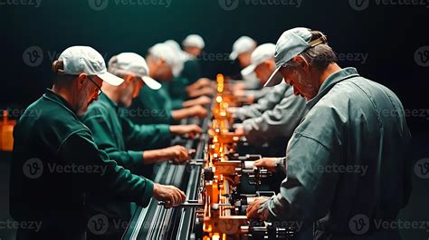 Image showcasing the Andoria factory or skilled workers assembling tractor components.