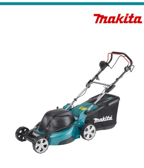 Thematic photo of Makita ELM4613 lawnmower in a garden setting