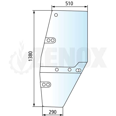 Zdjęcie przedstawiające różnorodne szyby do ciągników Renault z zaznaczonymi cechami.