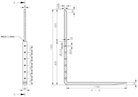 Schematyczny przekrój wózka widłowego z zaznaczonymi głównymi elementami konstrukcyjnymi