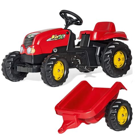 Zabawkowy ciągnik Rolly Toys na pedały z przyczepą