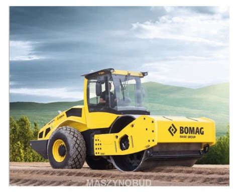 Walce drogowe Bomag w akcji, grafika przedstawiająca różne modele walców Bomag