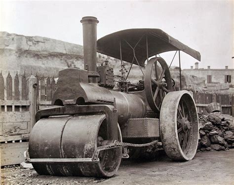 Historical photo of an old steam road roller