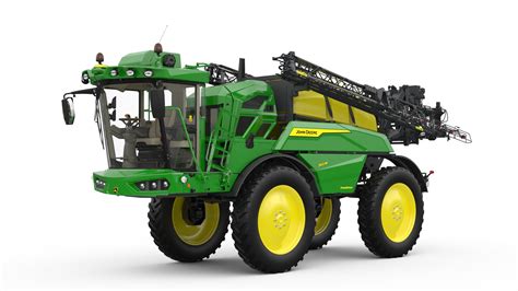Schemat budowy opryskiwacza John Deere serii 300M z zaznaczonymi kluczowymi elementami