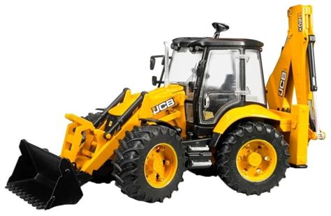 Zabawkowa koparko-ładowarka JCB 5CX eco firmy Bruder z widocznymi funkcjami