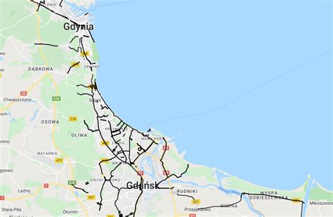 Mapa Trójmiasta z zaznaczonymi obszarami przemysłowymi