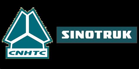 Logo Sinotruk i widok na linię produkcyjną ciężarówek