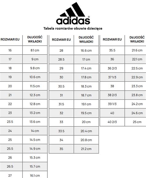 tabela porównawcza rozmiarów butów dziecięcych adidas z miarką w centymetrach