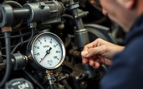 mechanik sprawdzający ciśnienie oleju manometrem