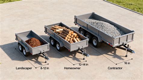 Infographic showing different dimensions of dump trailers and their corresponding capacities