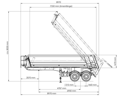 Diagram illustrating legal dimensions for a dump trailer in Europe