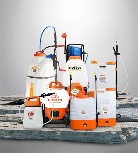 Thematic photo of various types of backpack sprayers lined up