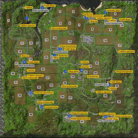 Mapa z zaznaczonymi miejscami skupu w Farming Simulator 15