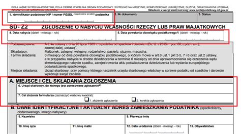 Infografika przedstawiająca najważniejsze pola formularza SD-Z2 do uzupełnienia