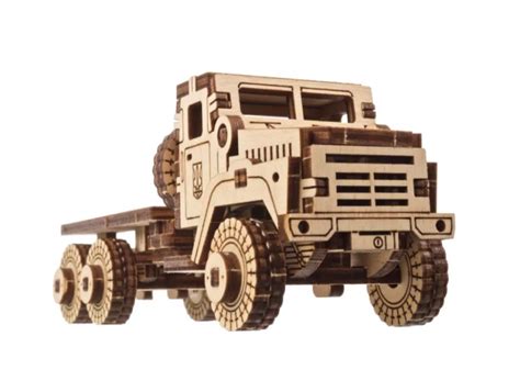 Gotowy model drewnianej ciężarówki 3D jako element dekoracji wnętrza.